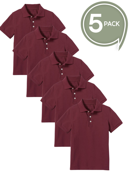 5-Pack School Uniform Tagless Polo Tshirt for Little Boys & Big Boys